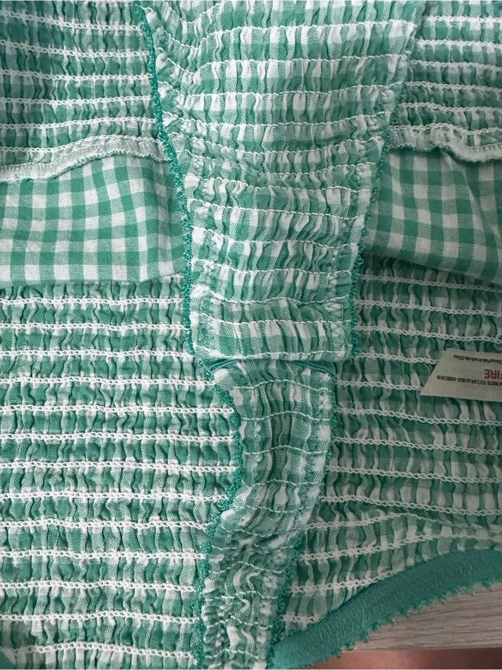 Free People Cassie Green Gingham Lace-Trim Bodysuit Size: Small